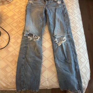 American Eagle Outfitters Light Blue Distressed Straight Leg Jeans